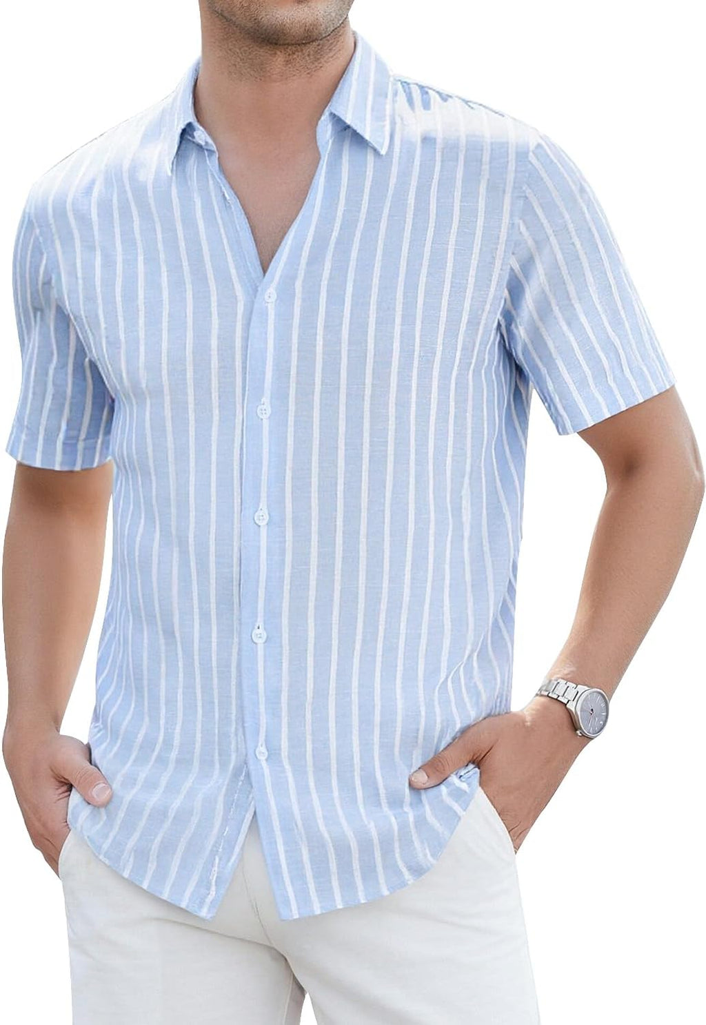 Marlo Camicia Uomo – Camicia Lin Rayée, Leggera & Style Estate Casual Chic