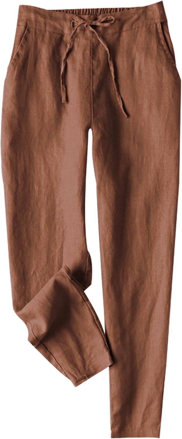 Mirriam Pantalone Donna Lin Blanc – Vita Alta, Cordon Elastica, Leggero Estate