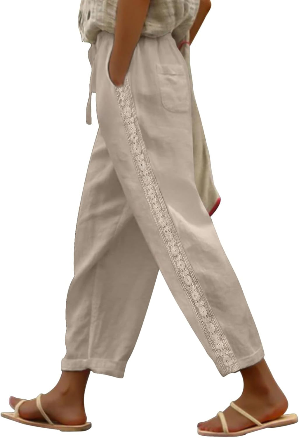 Ysabel Pantalone Donna Lin Capri – Pizzo, Linea Large, Vita Elastica Estate Chic