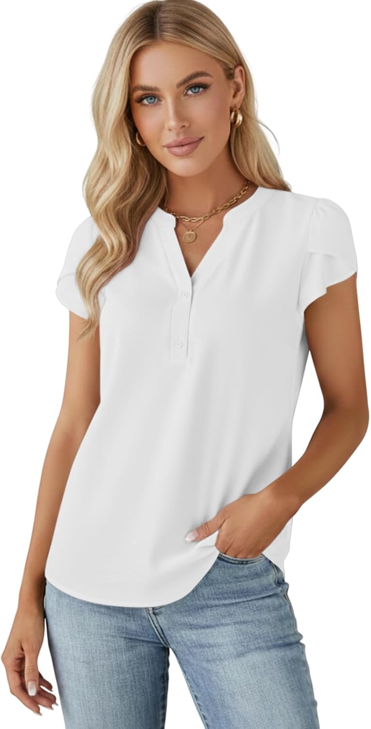 Sophie Blusa Donna Mousseline – Scollo a V, Manches Bouffantes, Linea Fluida Elegante