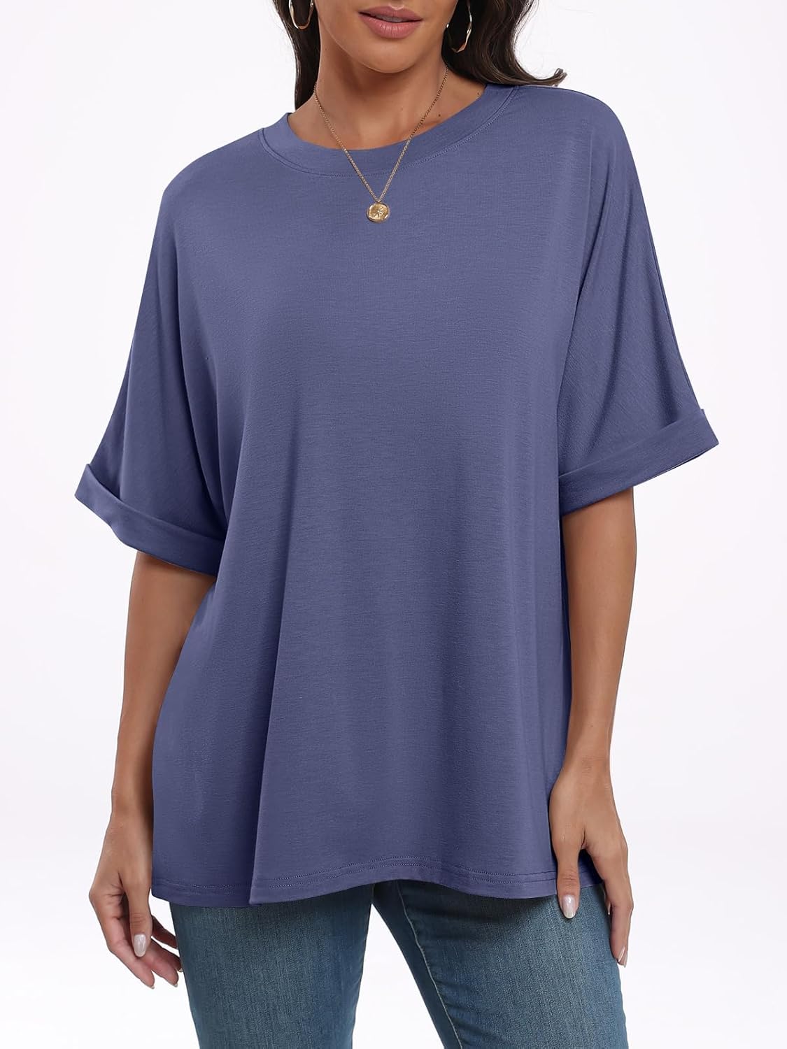 Laura T-Shirt Donna Oversize – Tunique Girocollo Maniche Corte Top Estate Chic