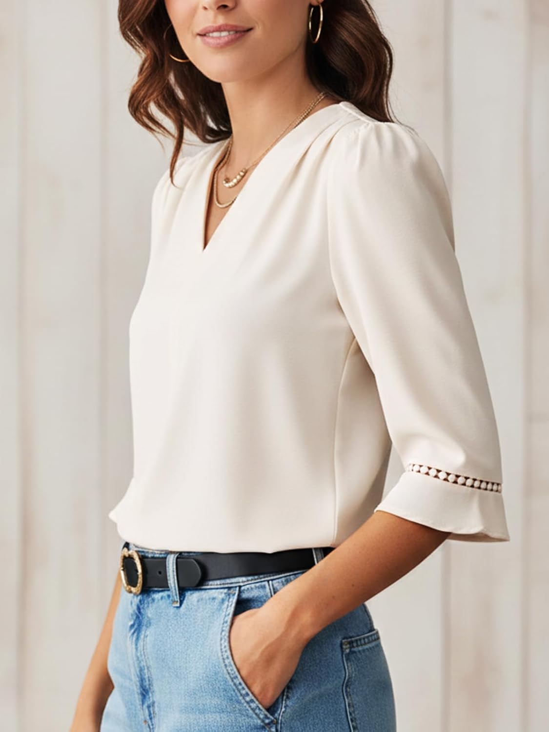 Mina T-Shirt Donna Scollo a V – Linea Slim Côtelée Stretch, Maniche Corte Estate