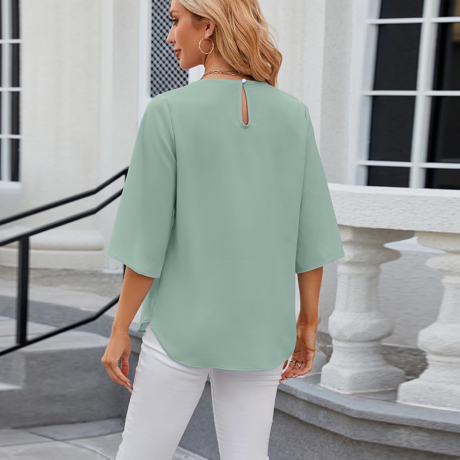 Soraya Blusa Donna Chic – Top Chiffon Fluida Manches 3/4 Elegante Estate Printemps