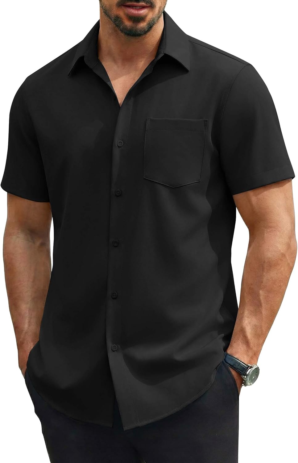 Hulyo Camicia Uomo – Camicia Stretch Maniche Corte, Boutonnée & Style Casual Chic