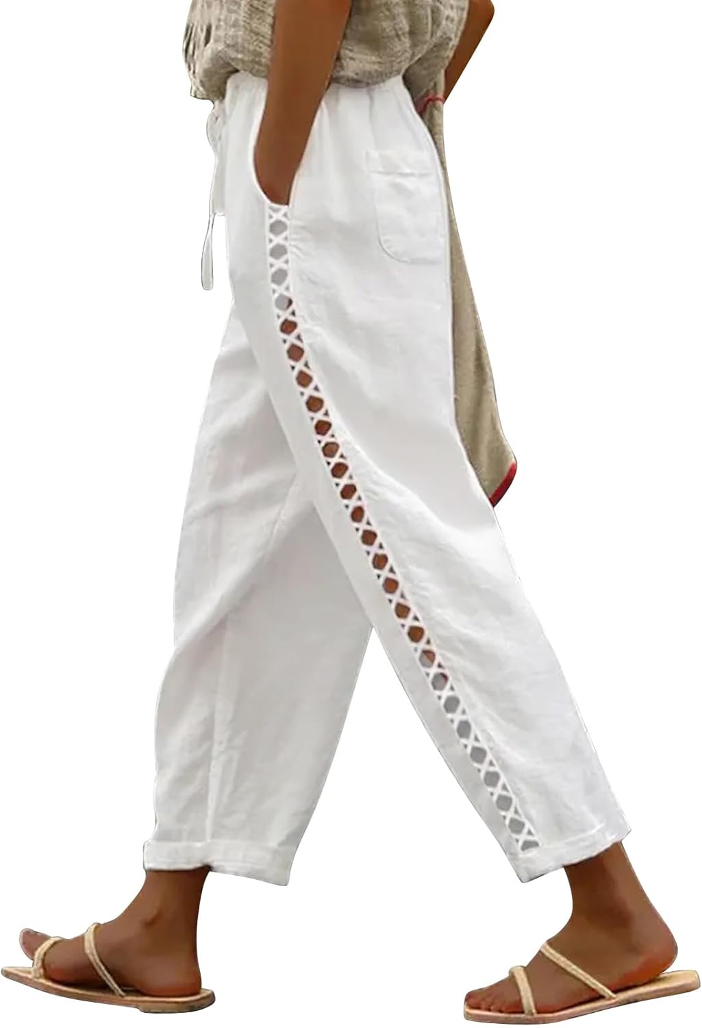 Jemaya Pantalone Donna Lin Capri – Vita Elastica Cordon, Leggero Estate Petite Chic