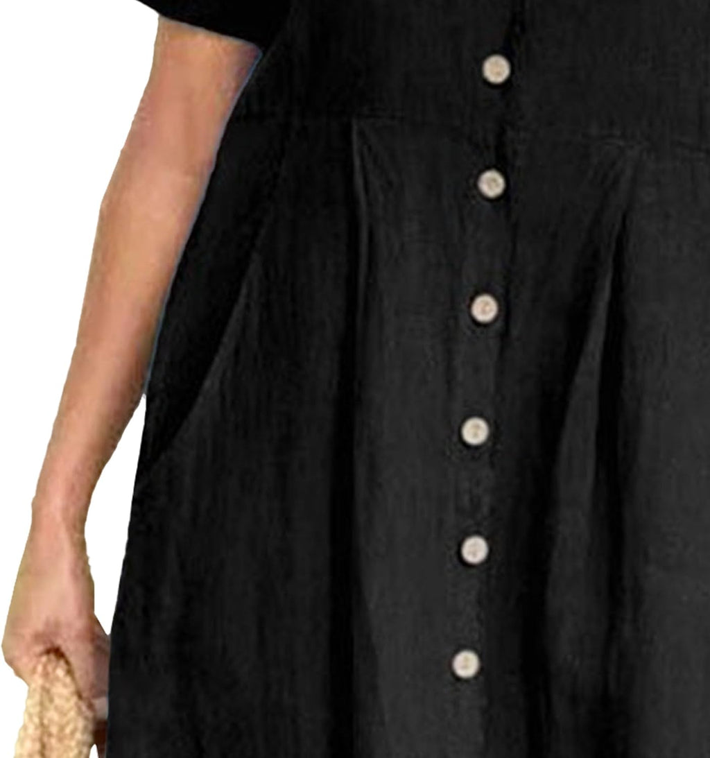 Glaiza Abito Donna Maxi Lin – Scollo a V, Boutonnée, Maniche Corte Grande Taille Estate