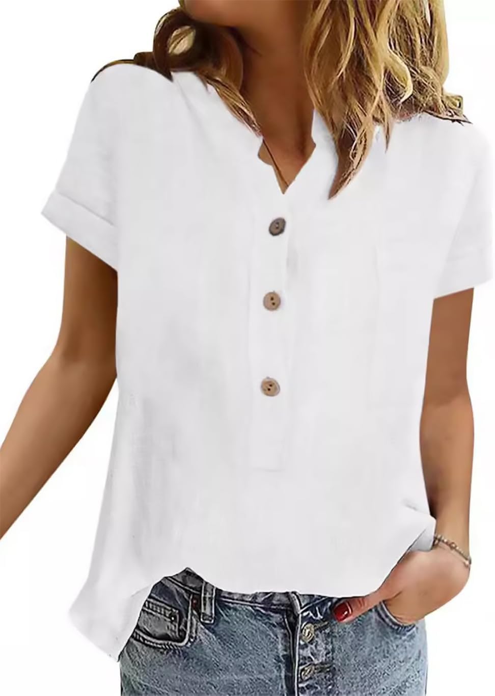 Sophie Blusa Donna Cotone – Top Scollo a V Henley Maniche Corte Elegante Estate