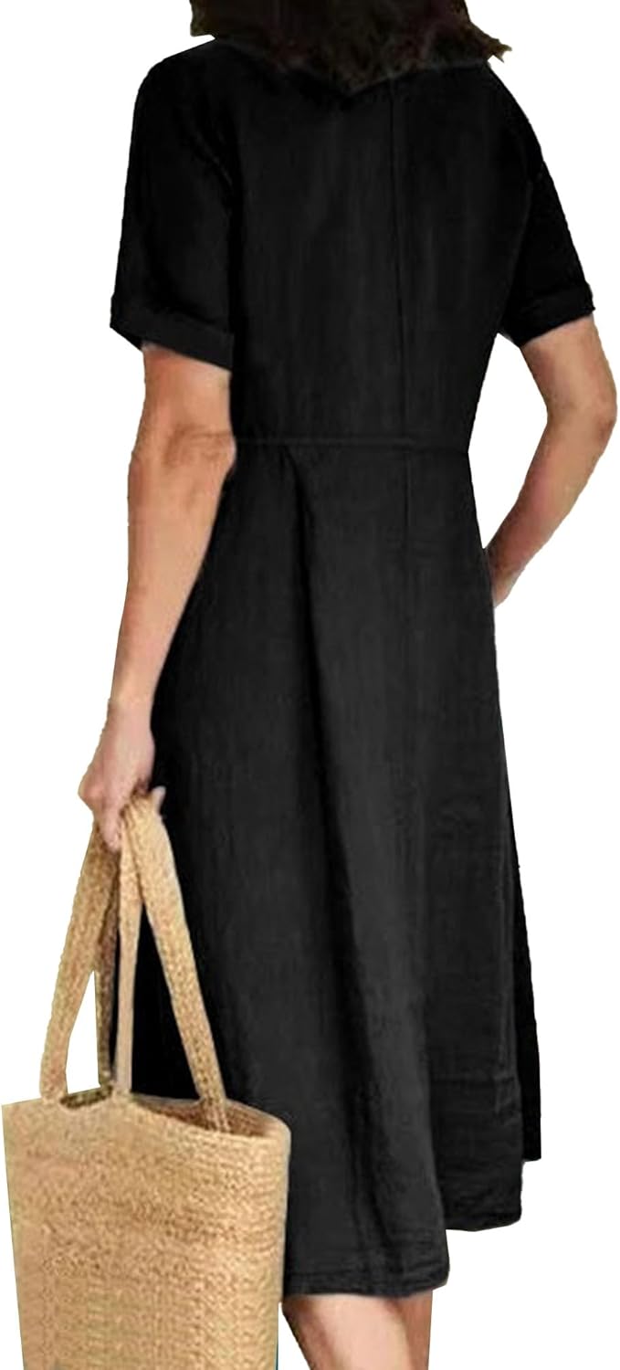 Glaiza Abito Donna Maxi Lin – Scollo a V, Boutonnée, Maniche Corte Grande Taille Estate