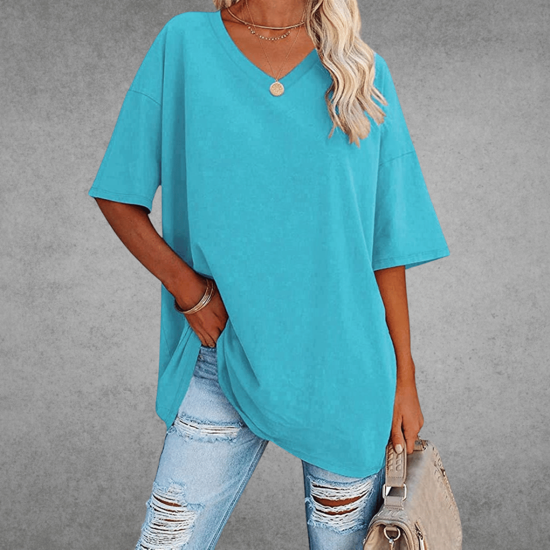 Ninon T-shirt Oversize Donna – Design Confortevole a col in V & tissu Leggero e respirant