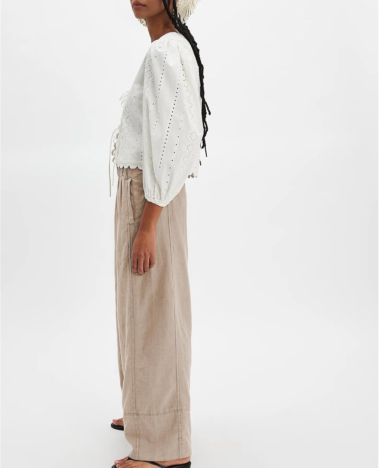 Milan Pantalone Donna – Pantalone Lin Palazzo Large Vita Elastica & Tasche