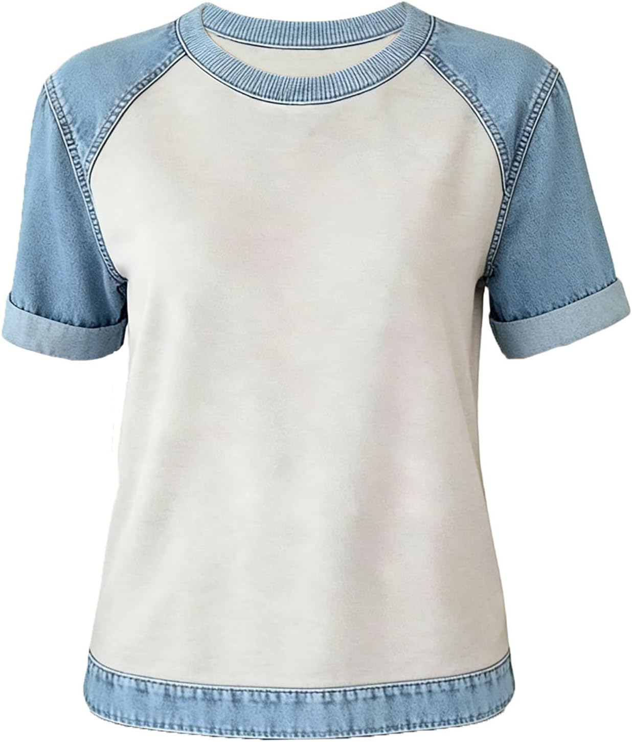 Glaidel Blusa Donna Girocollo – T-Shirt Denim Leggero Linea Fluida Casual Elegante Estate