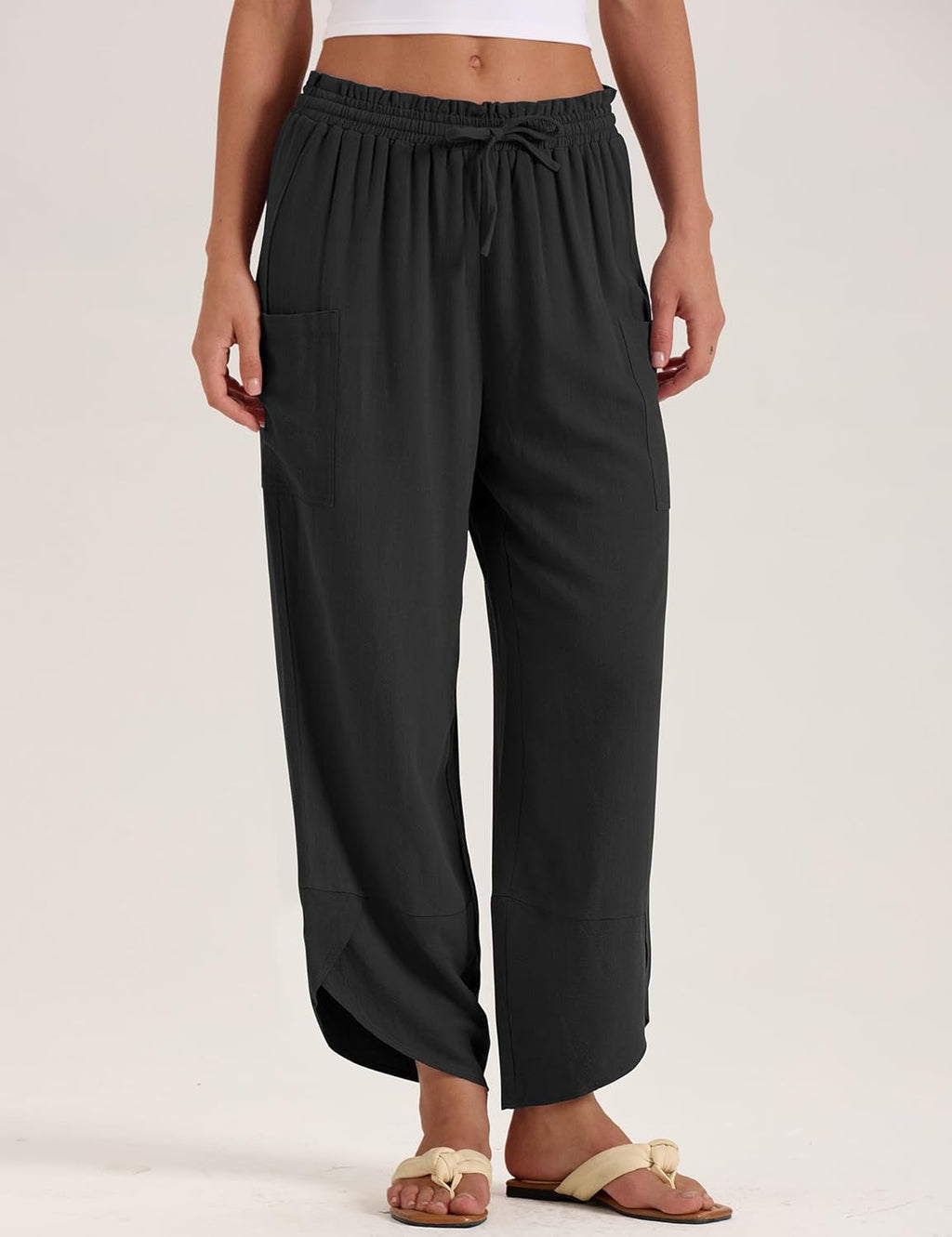 Jade Pantalone Donna – Capri Palazzo Lin Bohémien Large Vita Elastica & Tasche