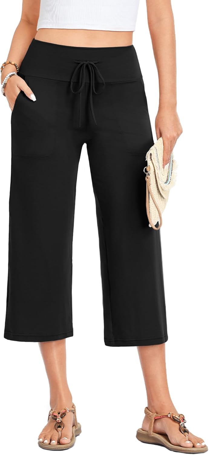 Nina Pantalone Capri Donna – Pantalone Large Vita Alta Cordon & Tasche Estate