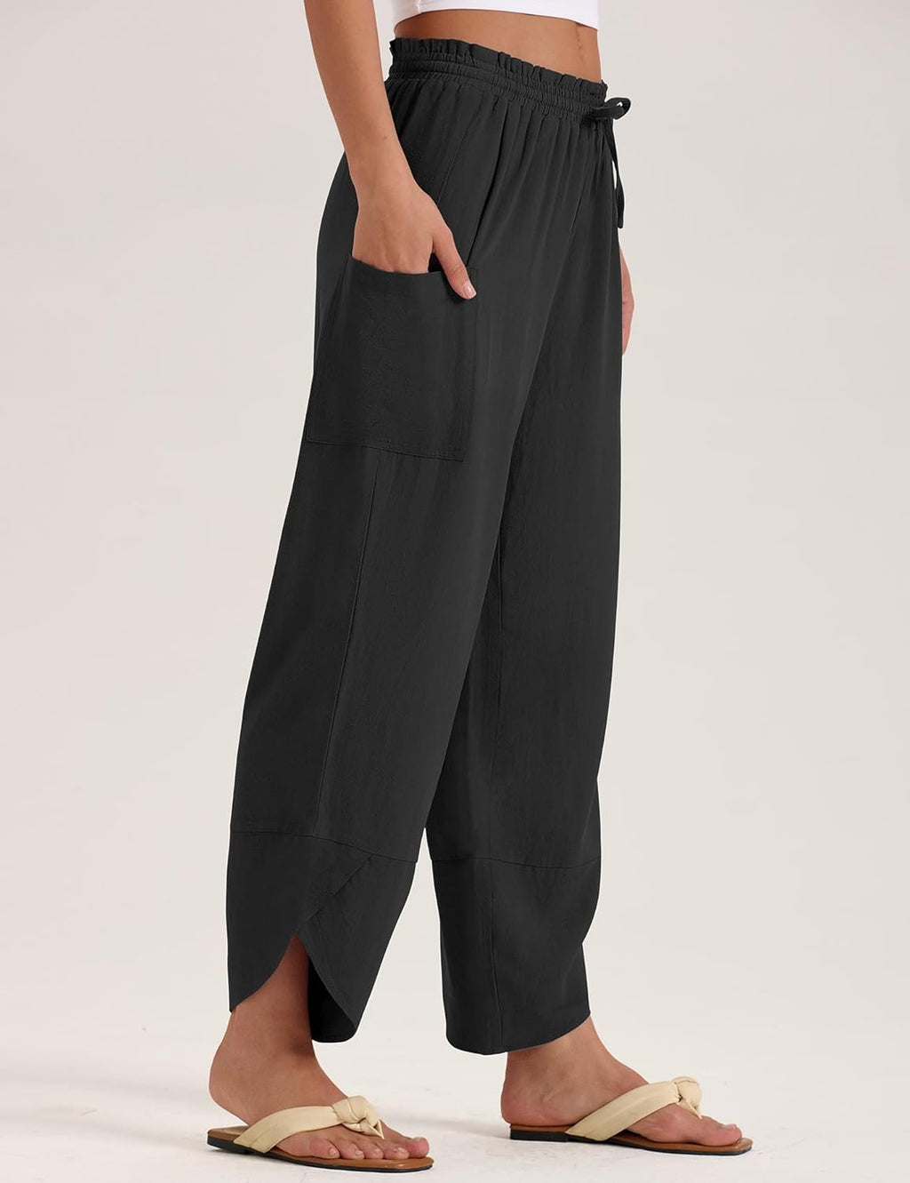Jade Pantalone Donna – Capri Palazzo Lin Bohémien Large Vita Elastica & Tasche