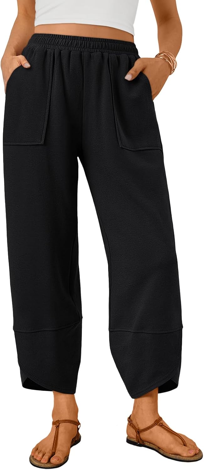 Quenn Pantalone Donna – Pantalone Large Cotone Vita Elastica & Tasche Estate