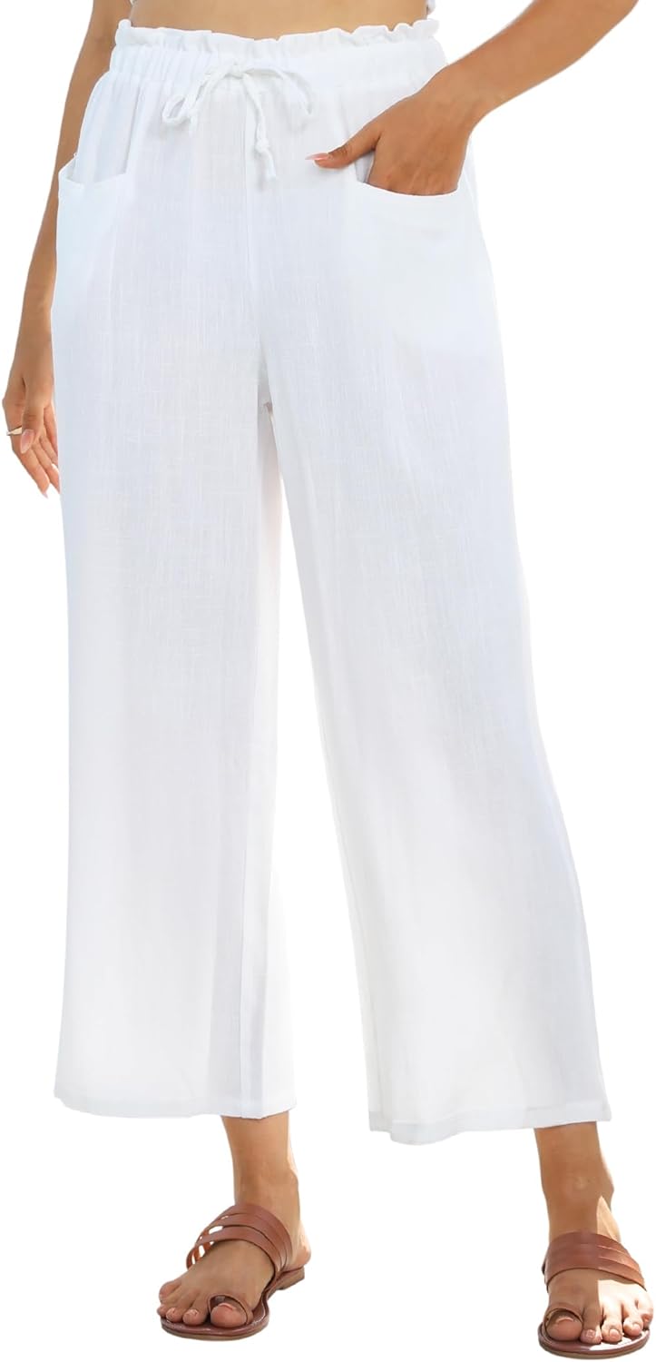 Linda Pantalone Donna Lin Capri – Linea Large Fluida, Vita Alta Elastica Estate