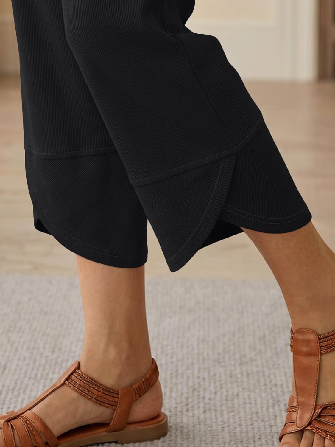 Quenn Pantalone Donna – Pantalone Large Cotone Vita Elastica & Tasche Estate