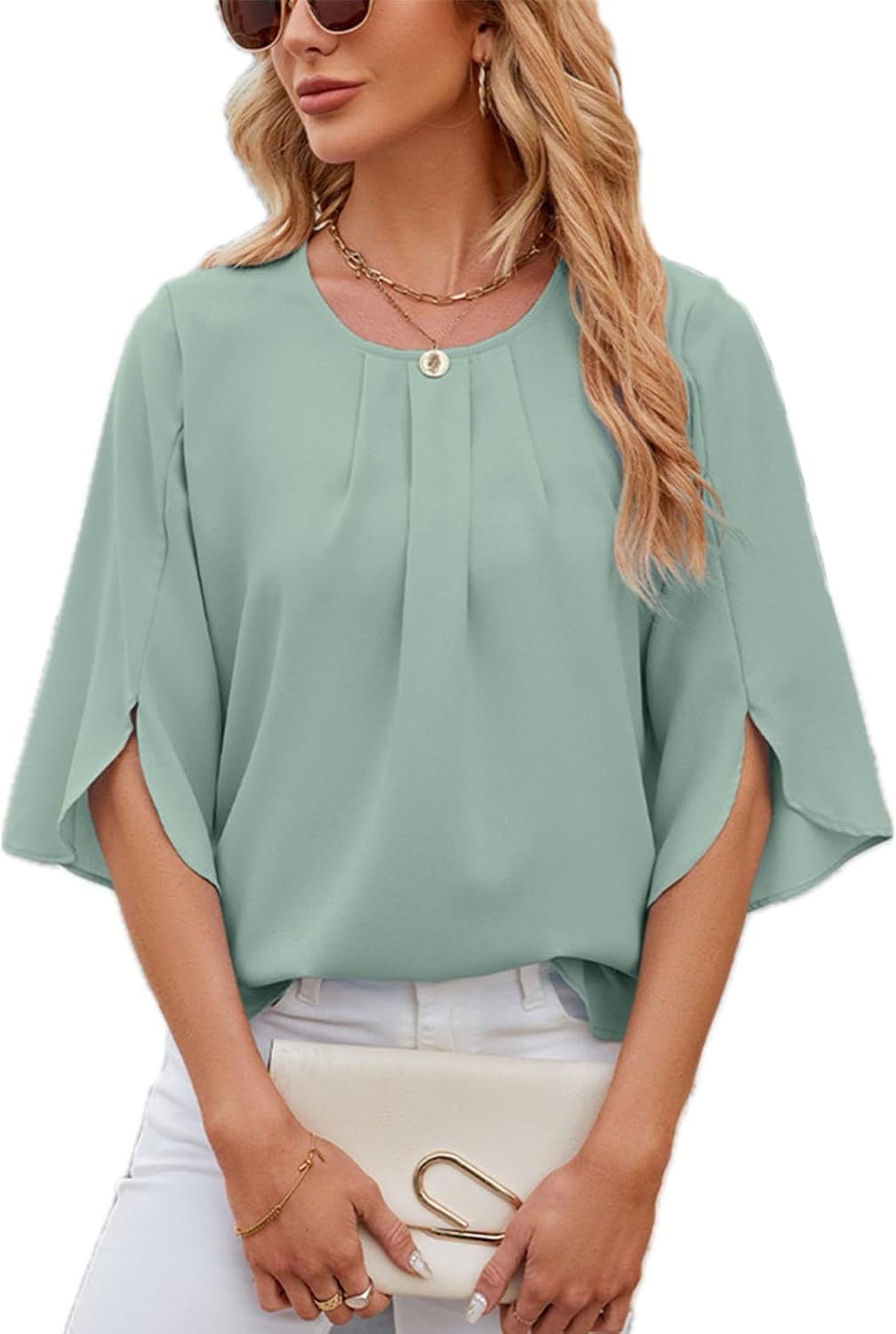 Soraya Blusa Donna Chic – Top Chiffon Fluida Manches 3/4 Elegante Estate Printemps