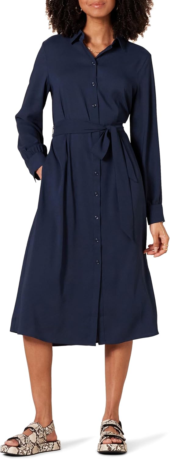 Sophie Abito Camicia Donna Midi – Col Classique, Maniche Lunghe, Ceinture Elegante