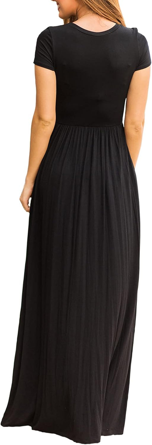 Bridget Abito Maxi Donna – Girocollo Uni, Linea Fluida & Vita Alta con Tasche Estate