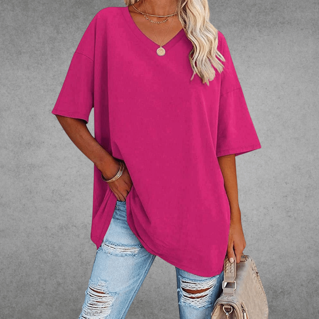Ninon T-shirt Oversize Donna – Design Confortevole a col in V & tissu Leggero e respirant