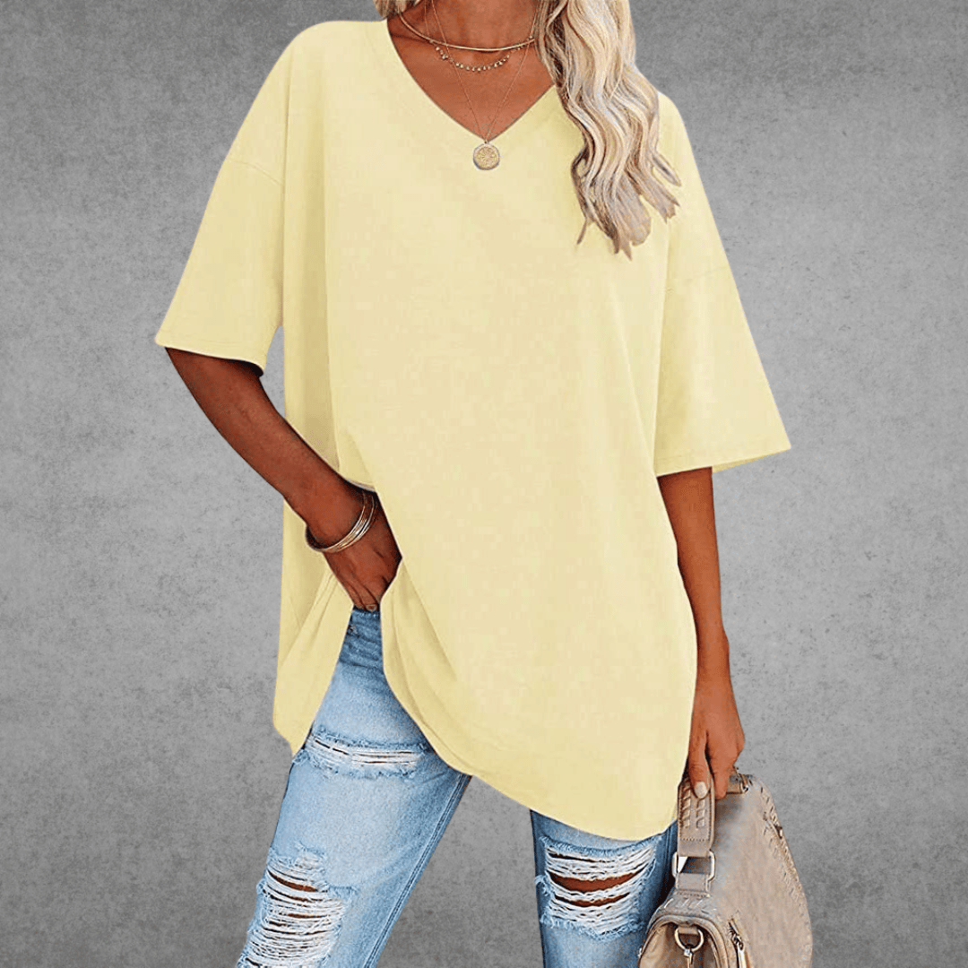 Ninon T-shirt Oversize Donna – Design Confortevole a col in V & tissu Leggero e respirant