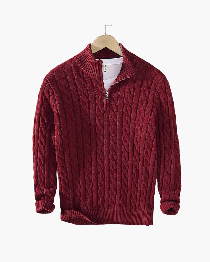 Pull Kiel Uomo a Demi-Zip in Maglia Torsadée – Maglione Elegante a Col Montant in Mélange di Lana al Style Classique