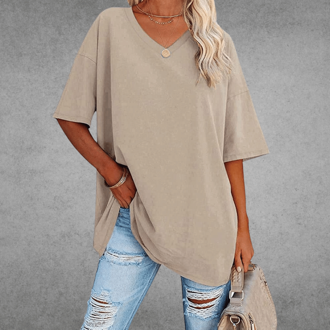 Ninon T-shirt Oversize Donna – Design Confortevole a col in V & tissu Leggero e respirant