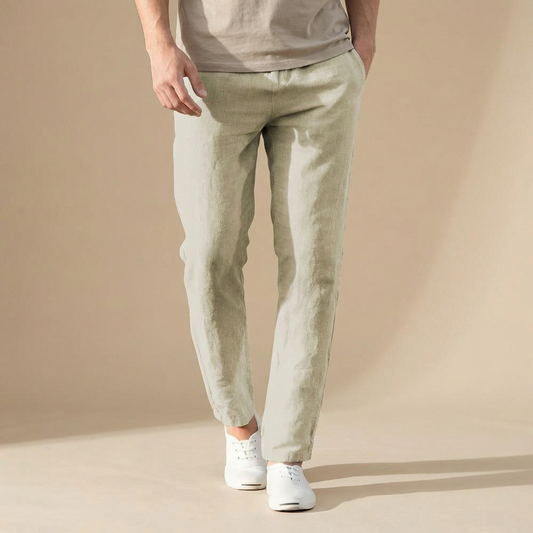 Pantaloni Uomo in lino, taglio dritto con vita elastica