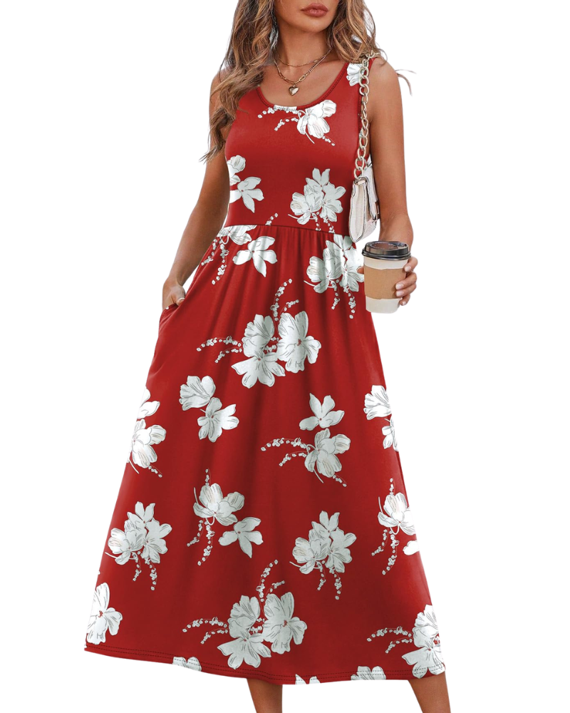 Jensy Abito Midi Donna – Abito a Trapezio Fluida con Tasche, Taille Empire & Linea Elegante Estate