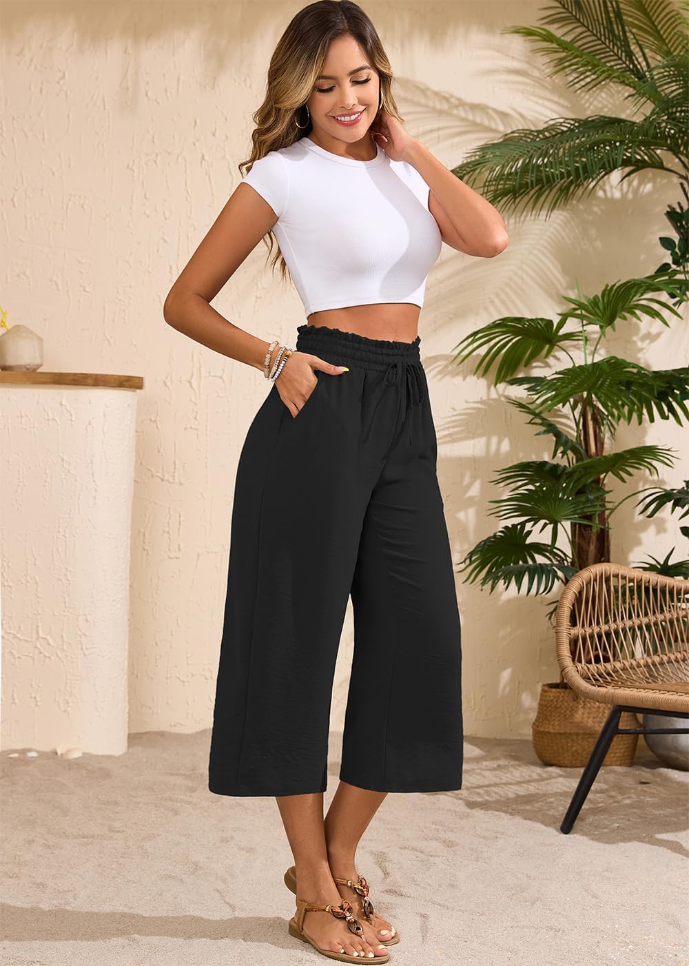 Joanna Pantalone Donna Capri – Linea Large, Vita Alta Elastica, Leggero Estate Chic