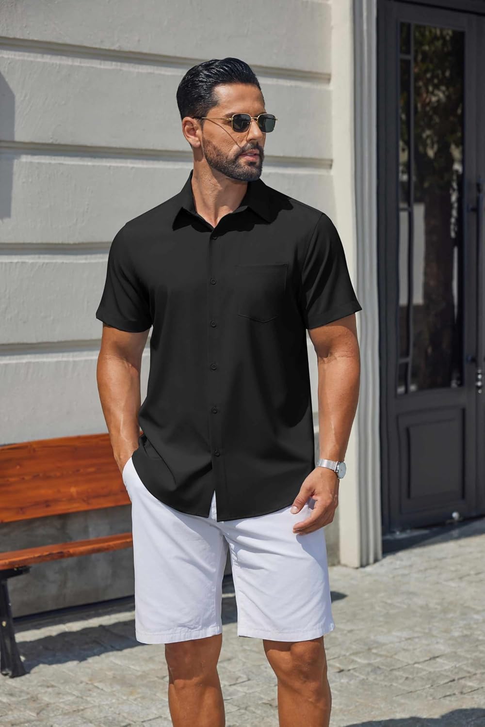 Hulyo Camicia Uomo – Camicia Stretch Maniche Corte, Boutonnée & Style Casual Chic