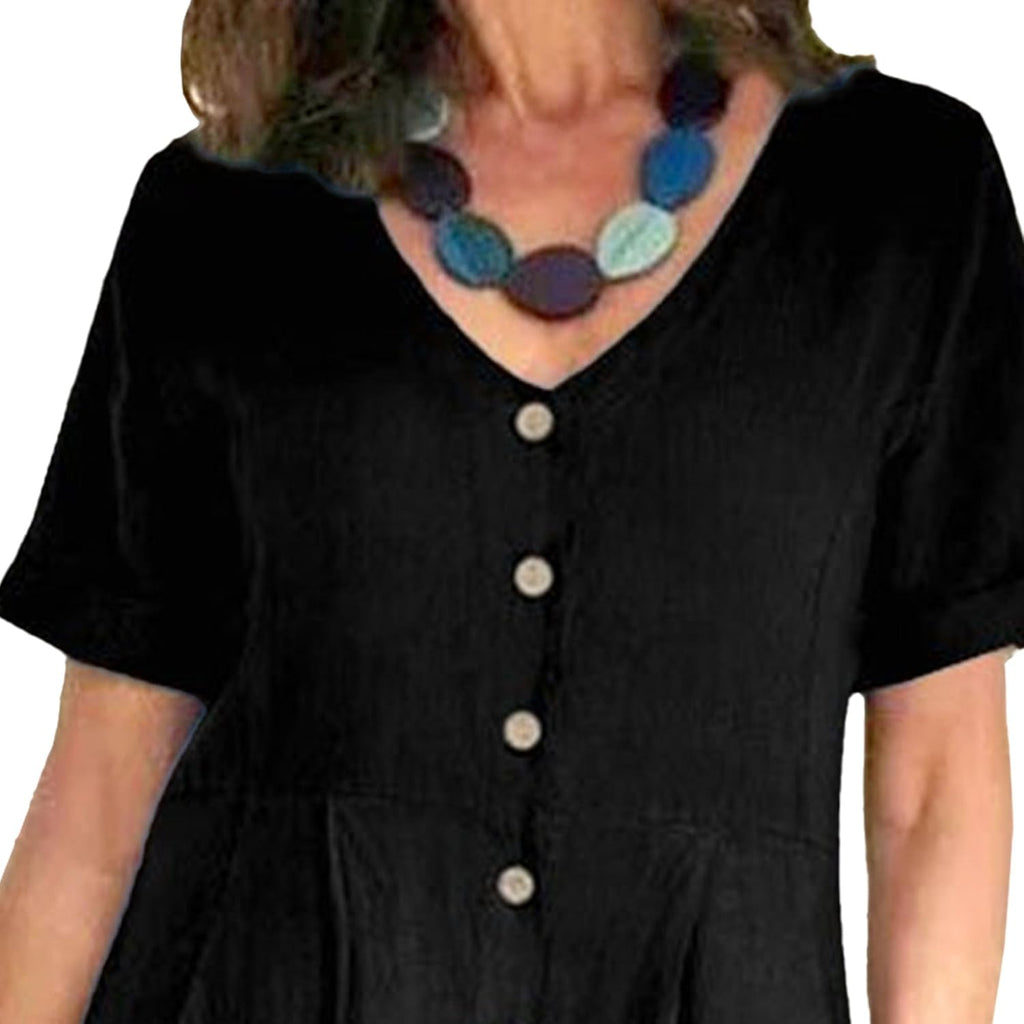 Glaiza Abito Donna Maxi Lin – Scollo a V, Boutonnée, Maniche Corte Grande Taille Estate