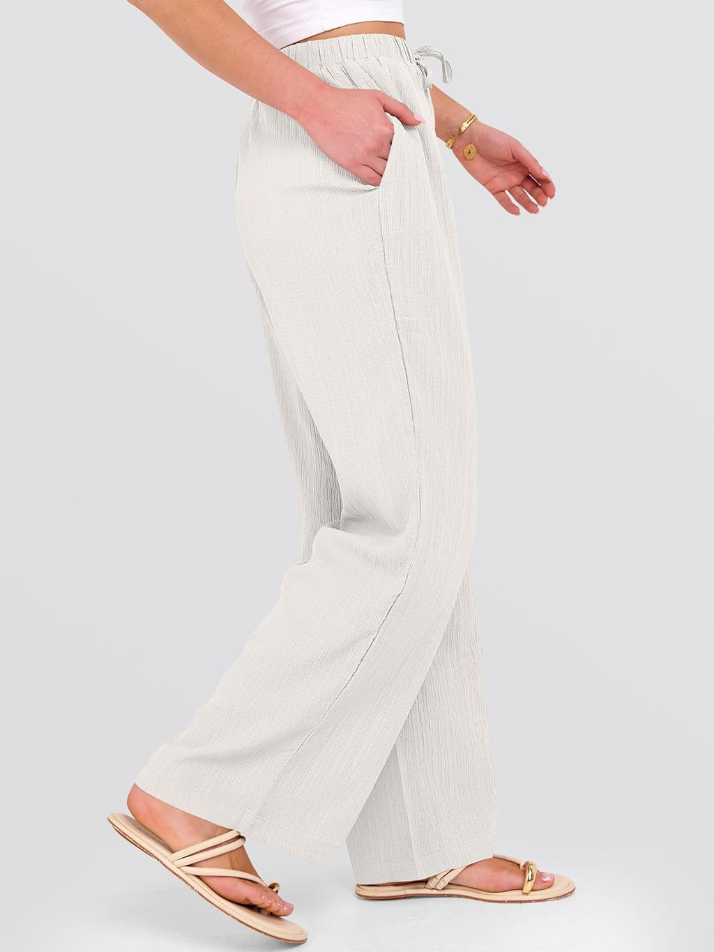 Malaya Pantalone Donna – Pantalone Palazzo Large Vita Elastica & Tasche Estate