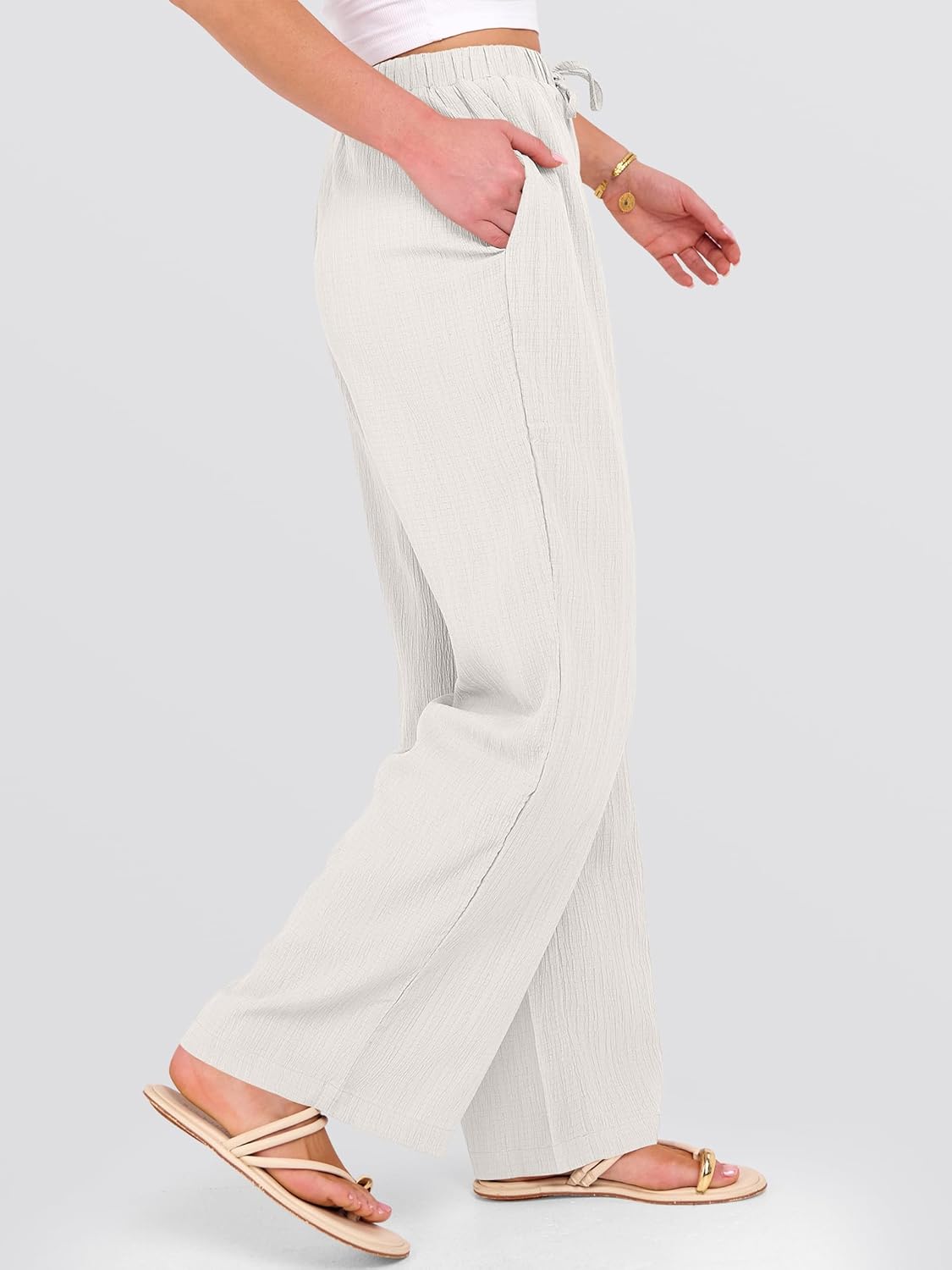 Malaya Pantalone Donna – Pantalone Palazzo Large Vita Elastica & Tasche Estate