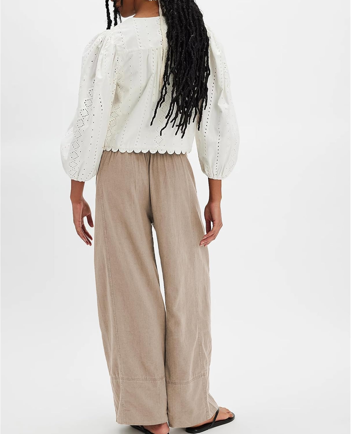 Milan Pantalone Donna – Pantalone Lin Palazzo Large Vita Elastica & Tasche