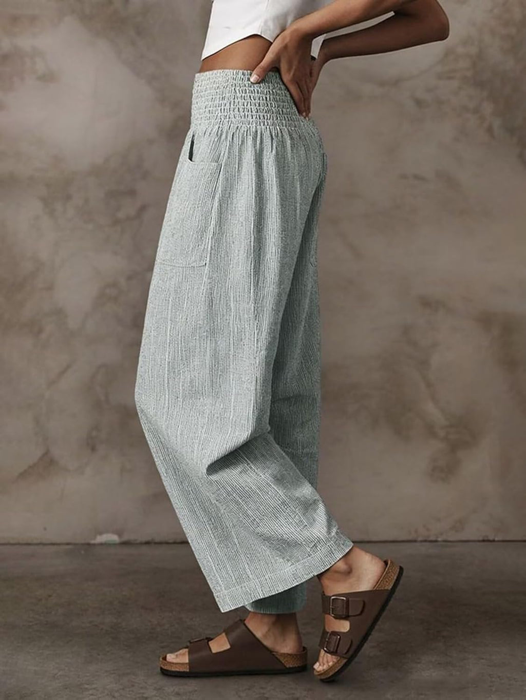 Wella Pantalone Donna Barrel – Linea Large, Vita Alta Smockée, Casual Chic Estate