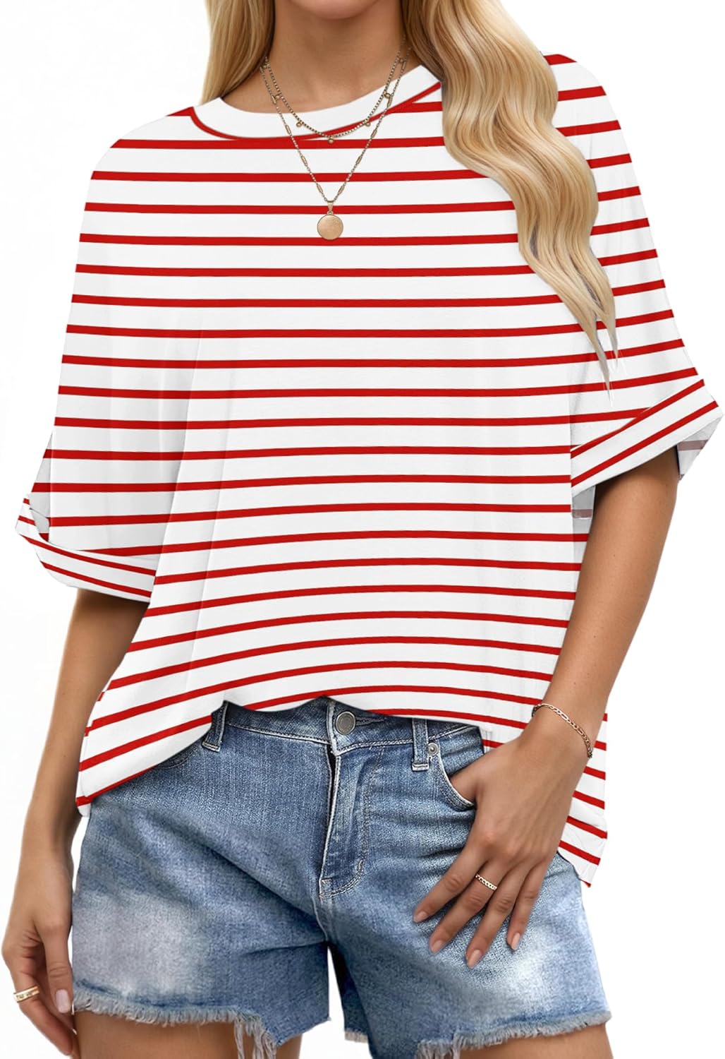 Josefina T-Shirt Donna Oversize – Girocollo, Manches Retroussées, Top Fluida Estate