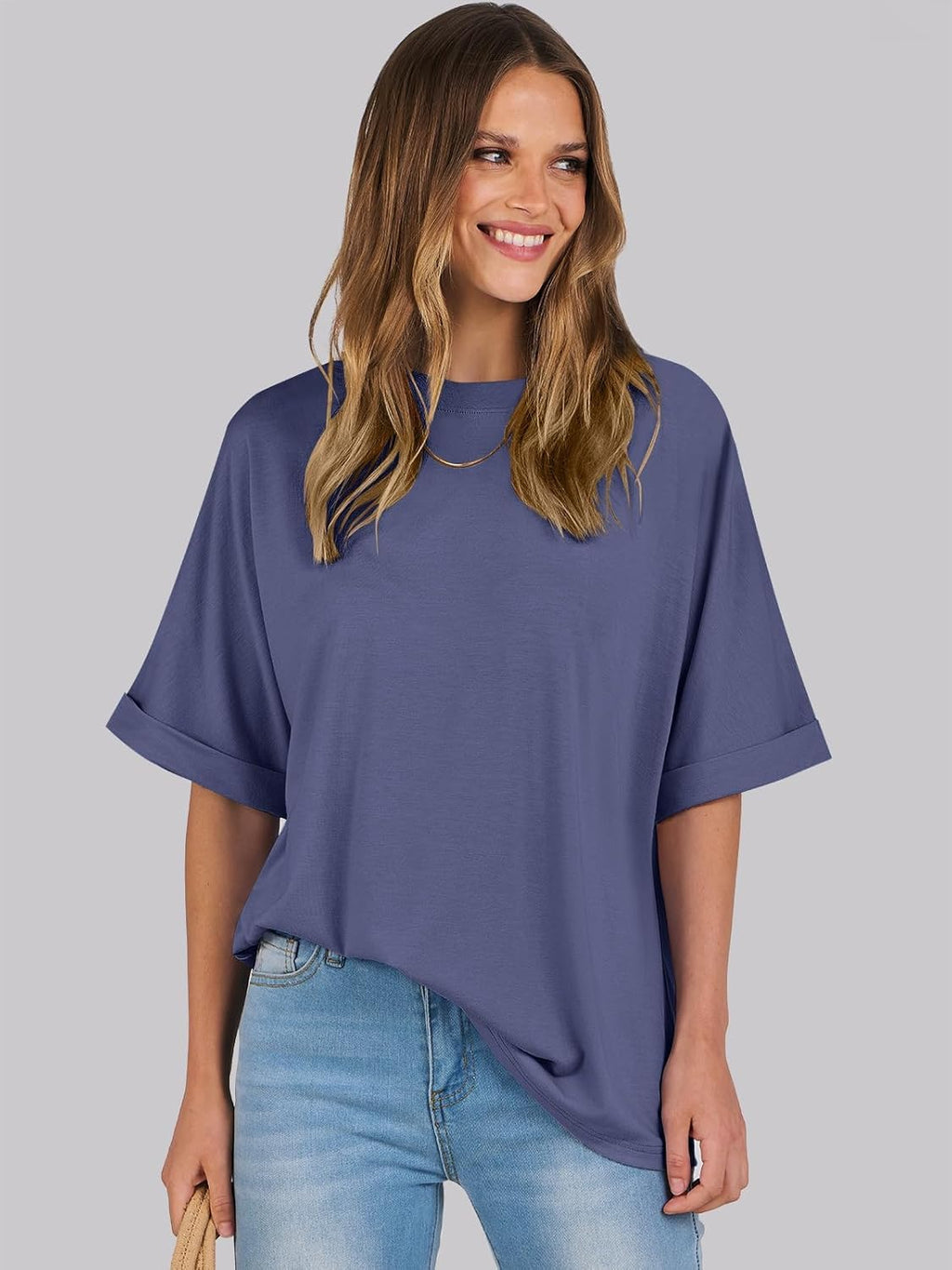 Laura T-Shirt Donna Oversize – Tunique Girocollo Maniche Corte Top Estate Chic