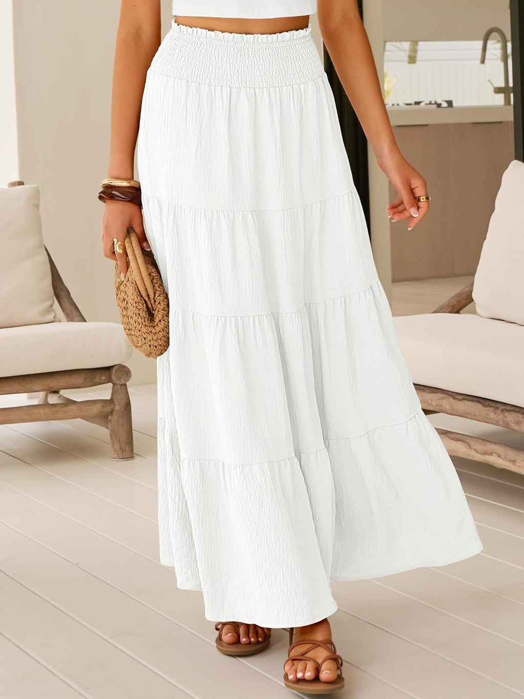 Juna Gonna Maxi Donna – Gonna Bohémien Vita Alta Smockée & Balze Estate