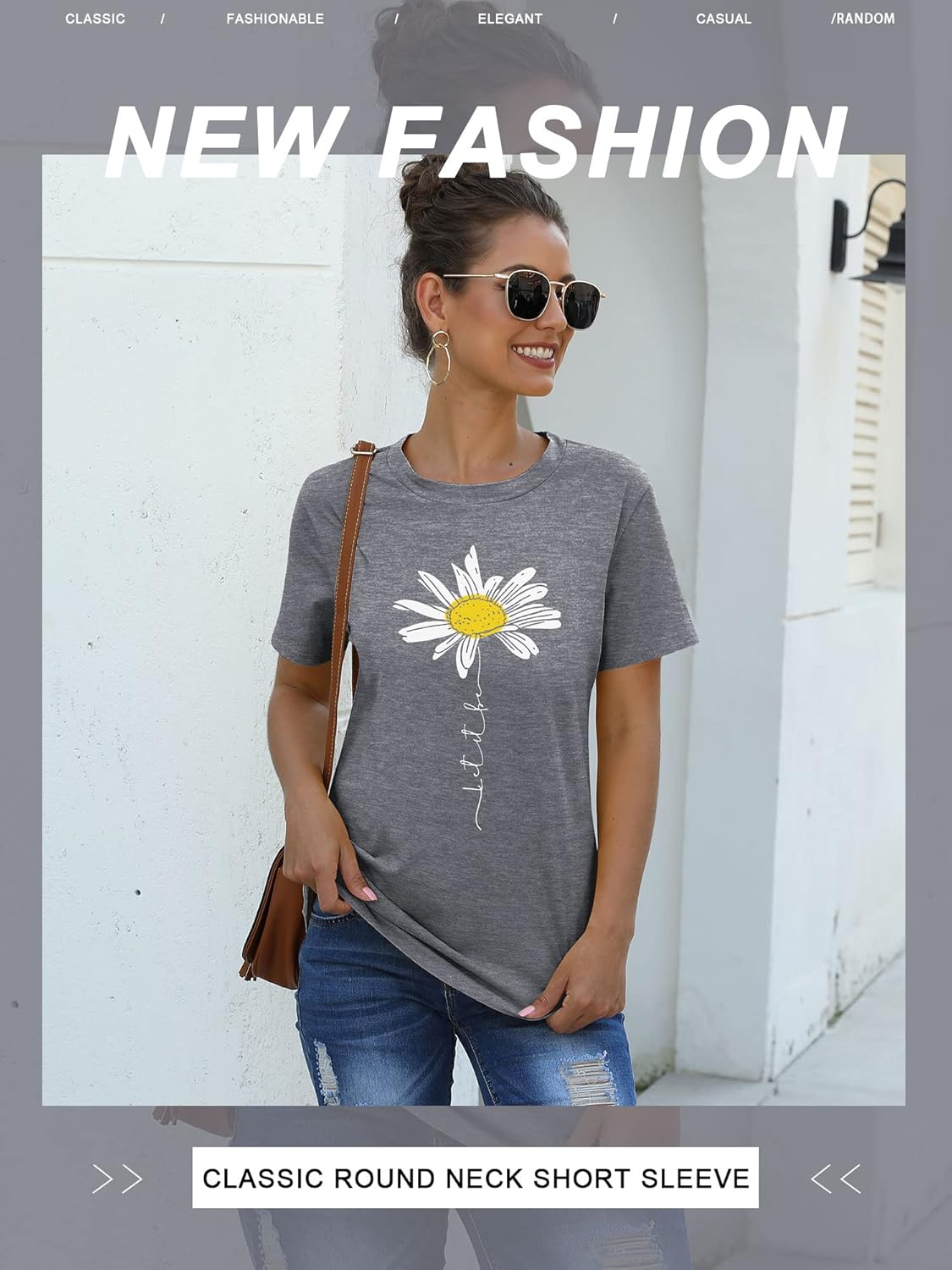 Lily T-Shirt Donna Daisy – Top Stampa “Let It Be” Girocollo Maniche Corte Estate