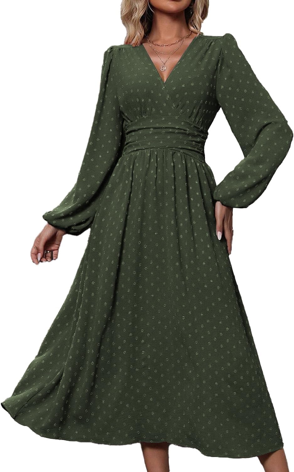 Tierra Abito Donna Pois – Linea a Trapezio, Scollo a V, Vita Alta Plissée Elegante
