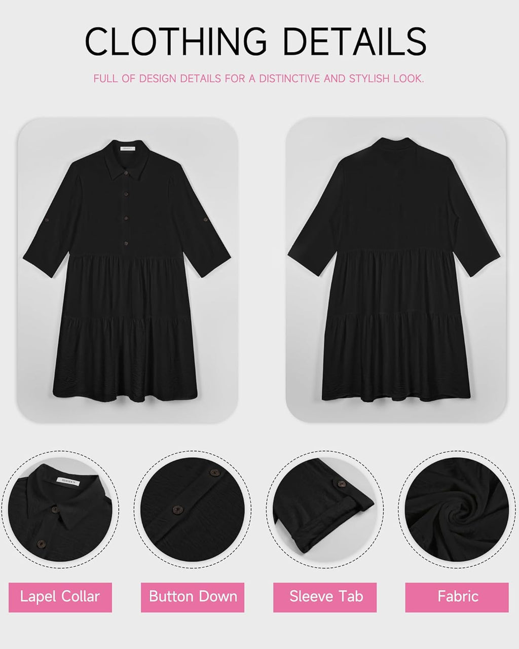 Sophie Abito Camicia Donna – Manches 3/4, Boutonnée, Linea a Trapezio, Balze Estate