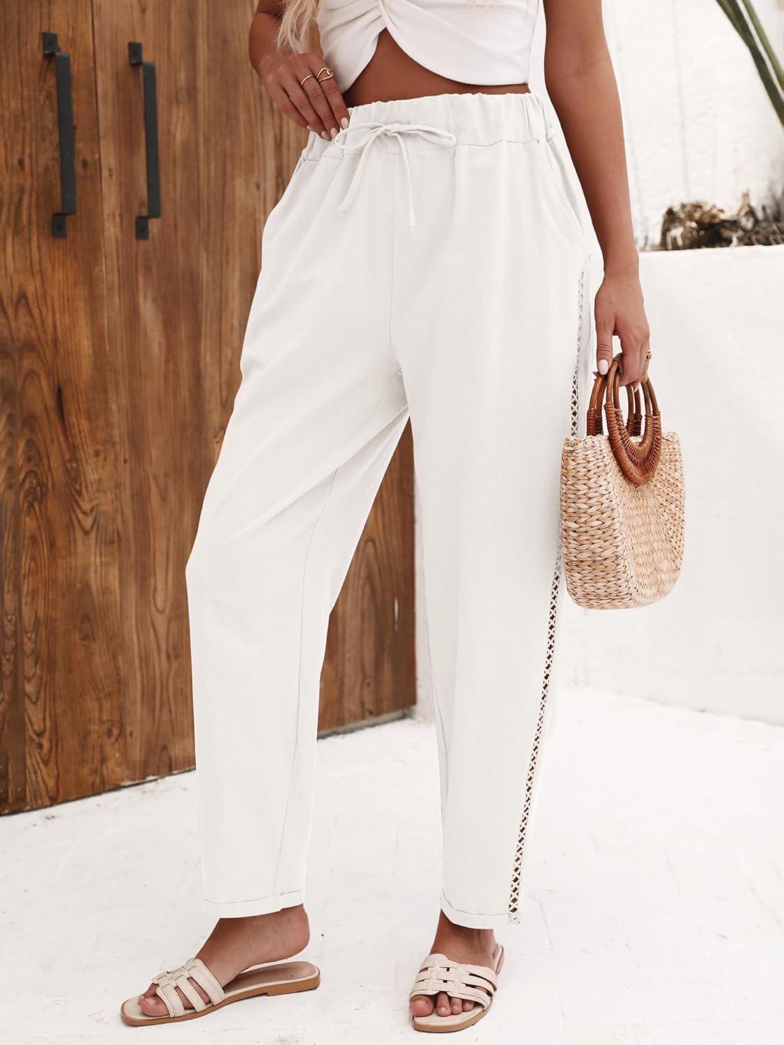 Jemaya Pantalone Donna Lin Capri – Vita Elastica Cordon, Leggero Estate Petite Chic