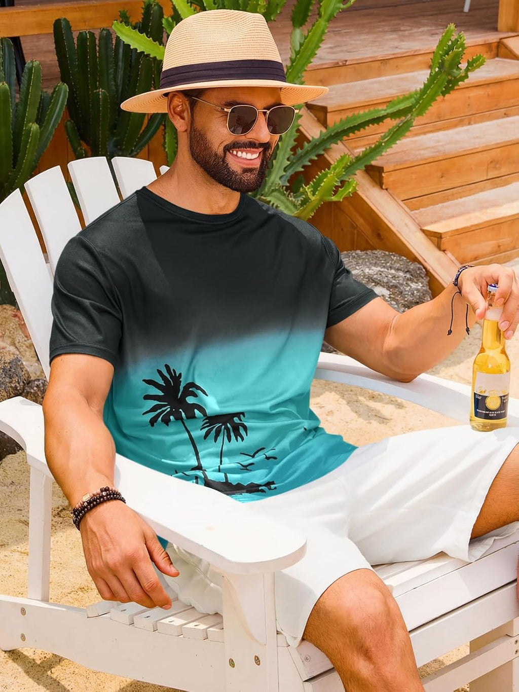 Liam T-Shirt Uomo – Tee-Shirt Dégradé Palmier, Style Vintage Plage & Casual