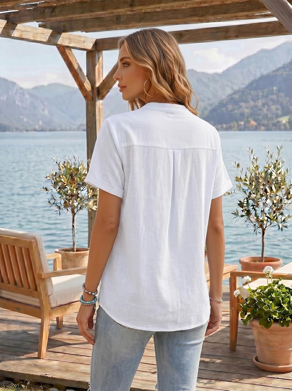 Sophie Blusa Donna Cotone – Top Scollo a V Henley Maniche Corte Elegante Estate
