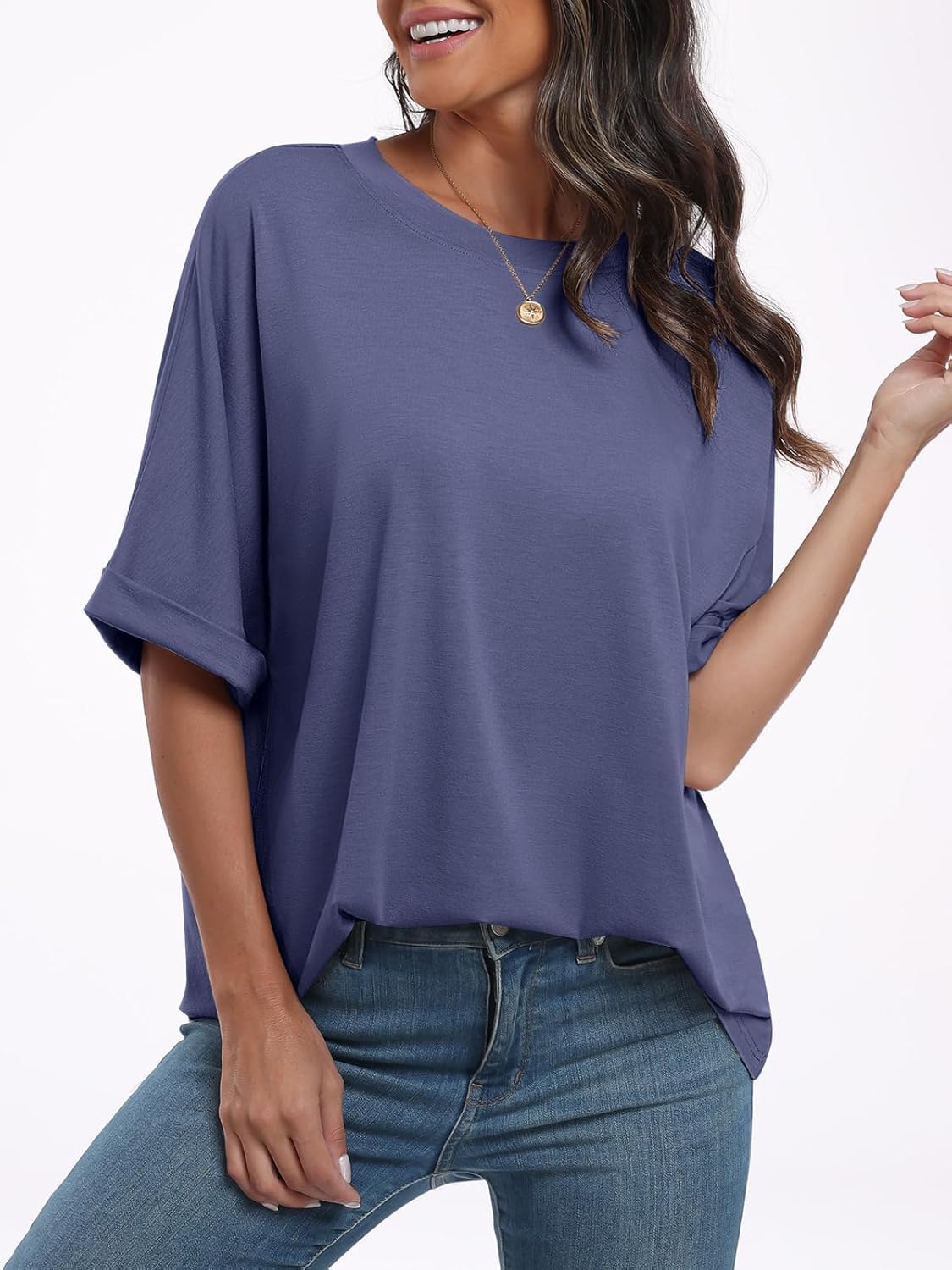 Laura T-Shirt Donna Oversize – Tunique Girocollo Maniche Corte Top Estate Chic