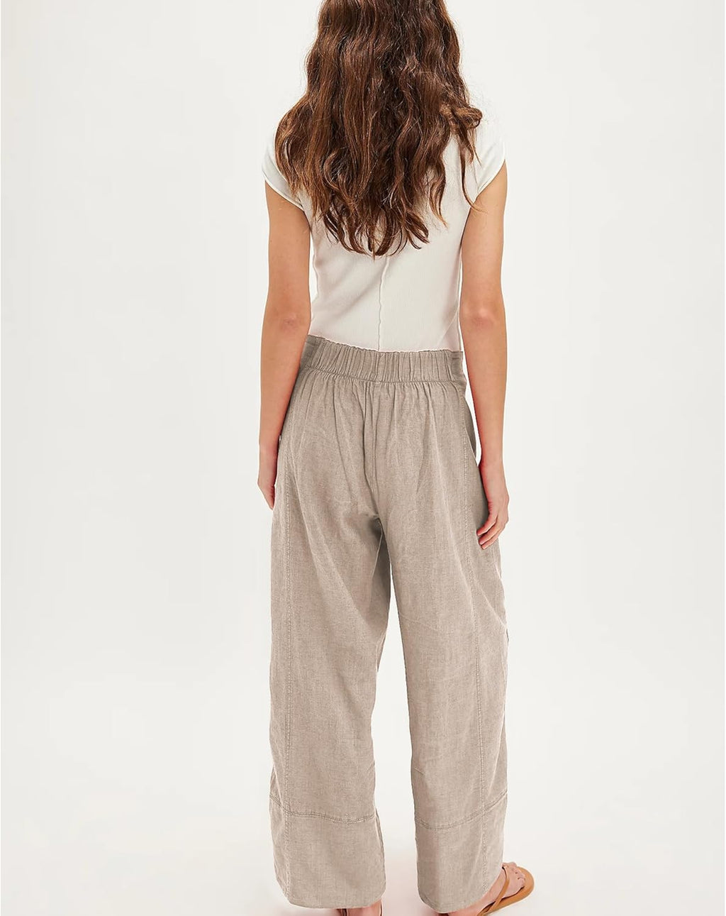 Milan Pantalone Donna – Pantalone Lin Palazzo Large Vita Elastica & Tasche