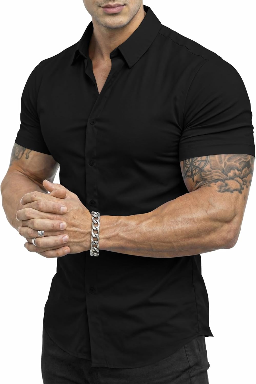Lukas Camicia Uomo – Camicia Stretch Slim Fit, Sans Plis & Maniche Corte