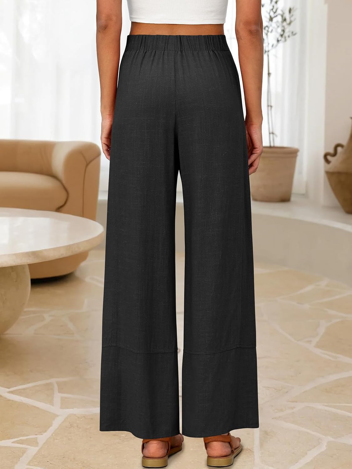 Jessica Pantalone Donna – Palazzo Lin Large Vita Elastica & Tasche Bohémien
